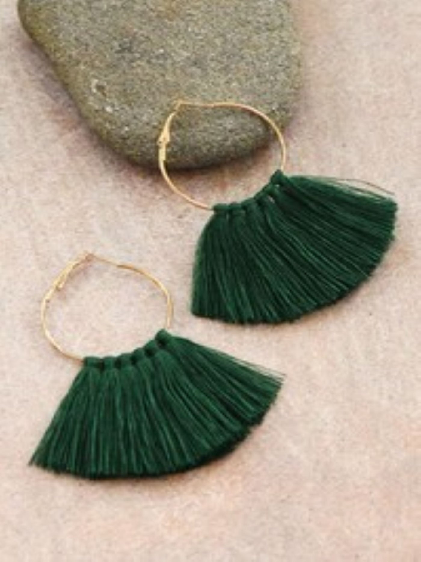 Emerald Green Tassel Hoop Earrings