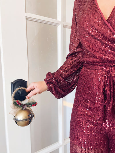 Can’t Dull my Sparkle Burgundy Sequin Front Tie Jumpsuit