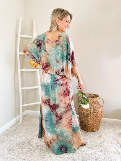 Dreaming in Tie Dye Kimono Maxi Dress