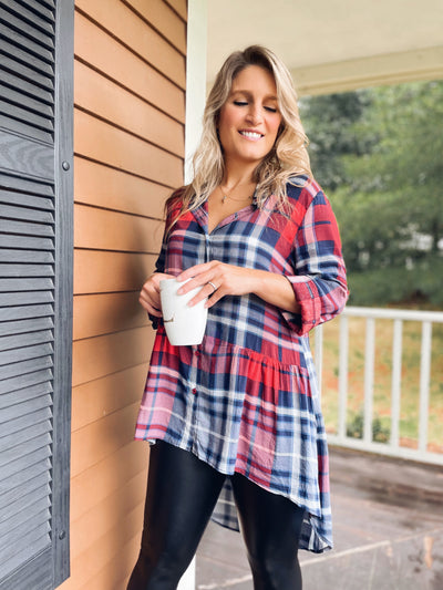 Falling for Plaid High/Low Button Down Top