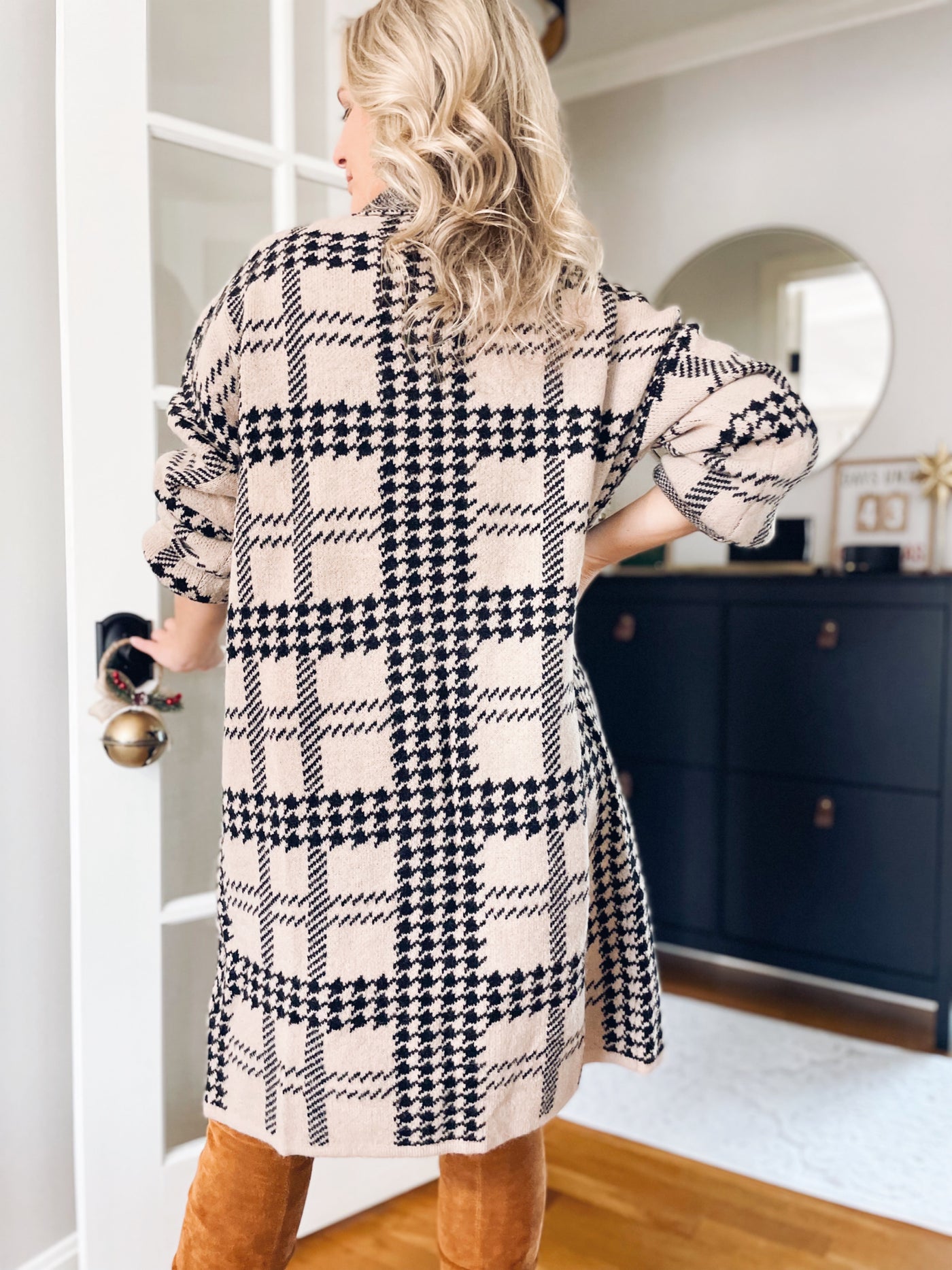 Love to Love You Houndstooth Beige + Black Open Cardigan