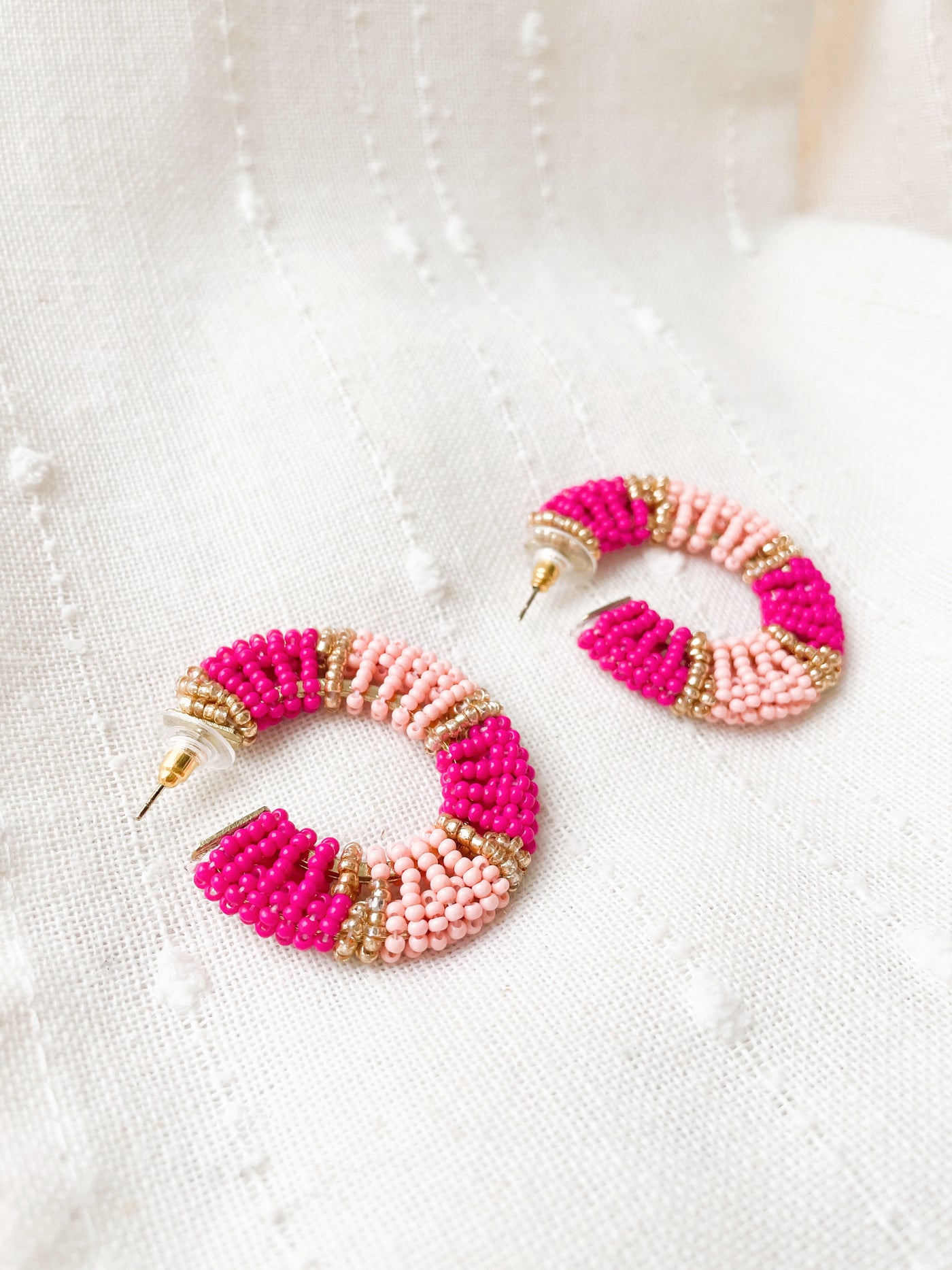 Pink Lemonade Beaded Hoop Earrings