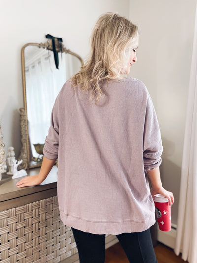 Pretty in Pink Slouchy Waffle Ribbed Pullover
