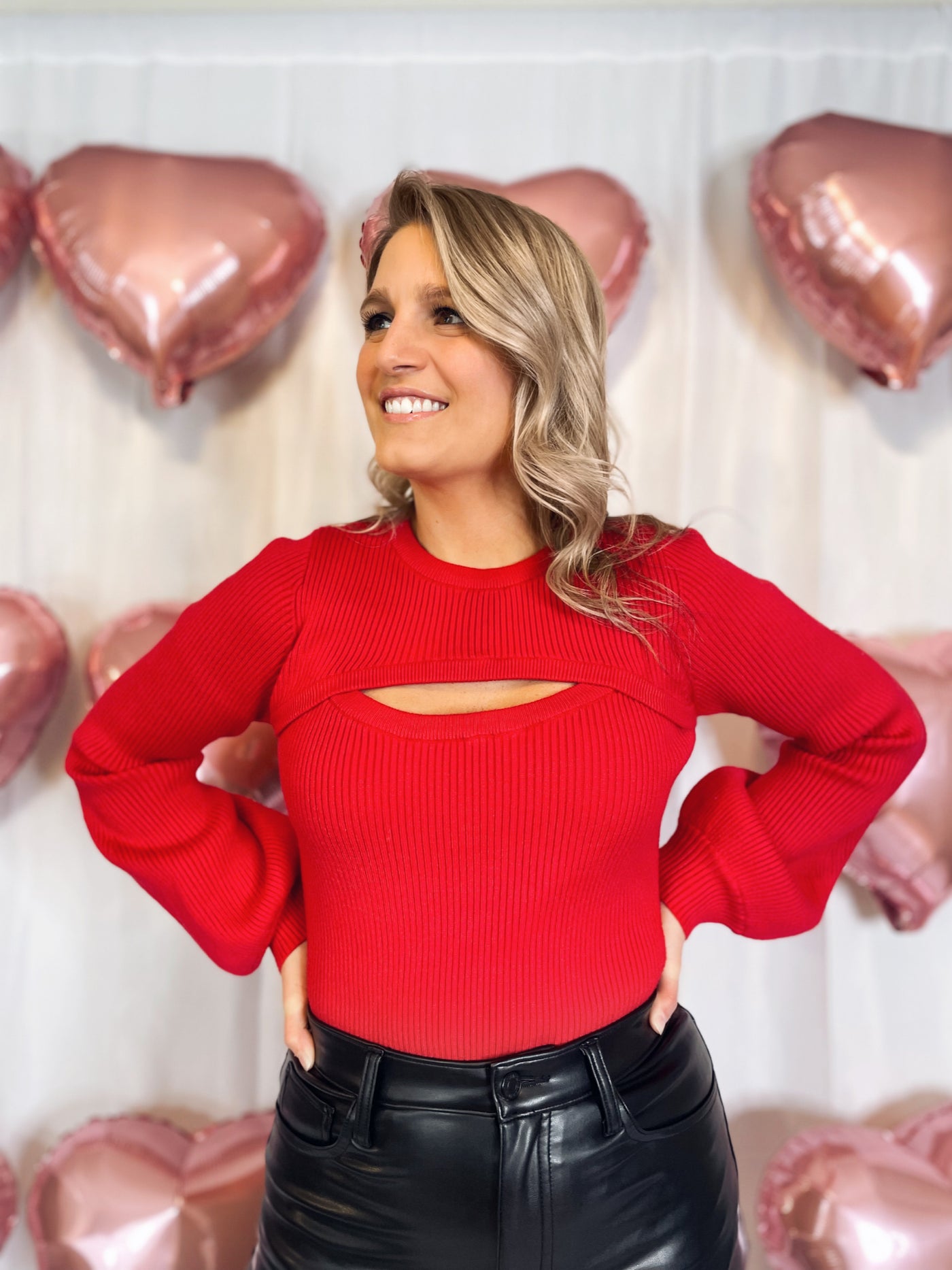 Stupid Cupid Red Ribbed Cut Out Sweater