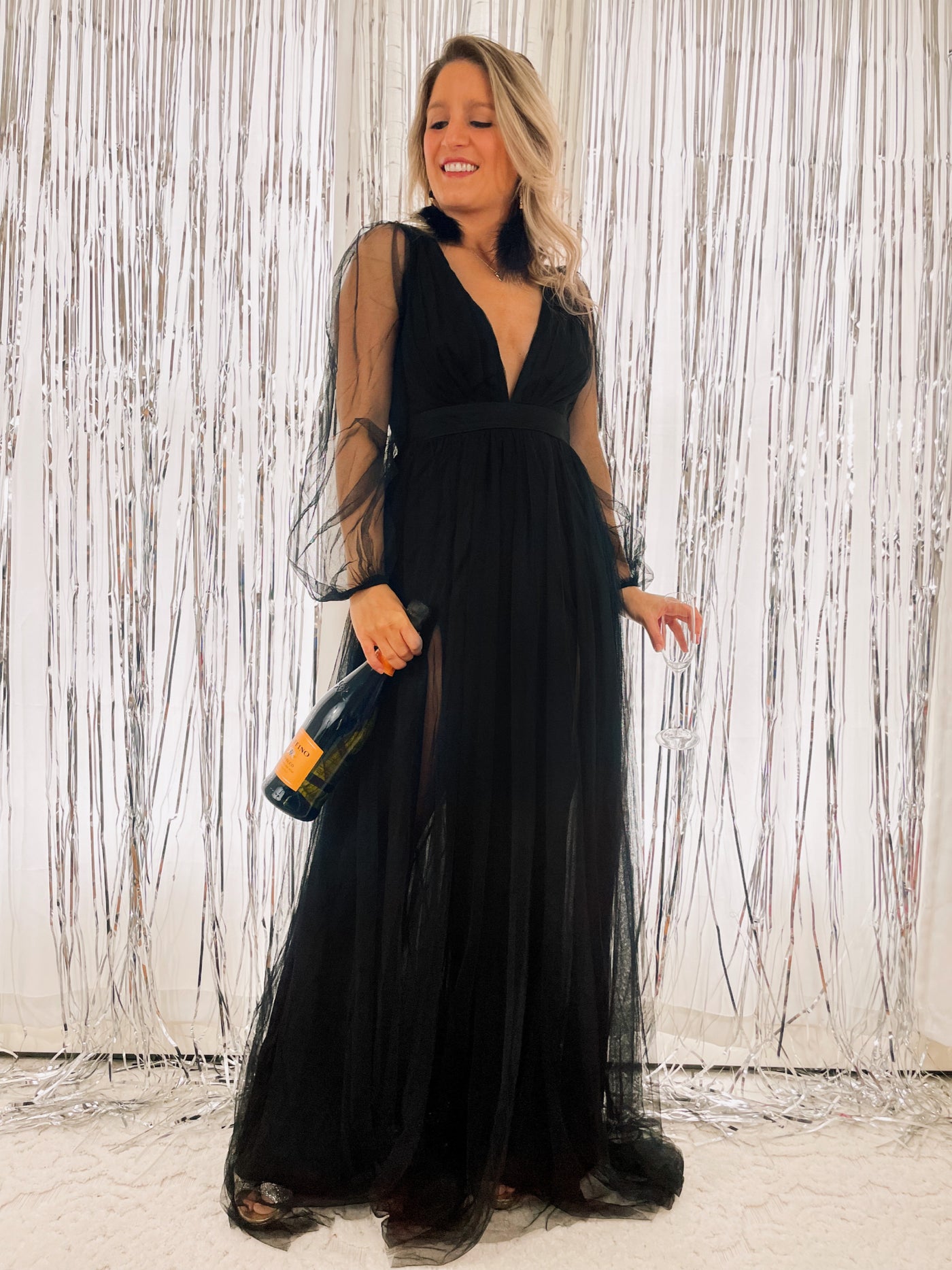 Too Glam to Give a Damn Tulle Plunge Neckline Formal Maxi Dress